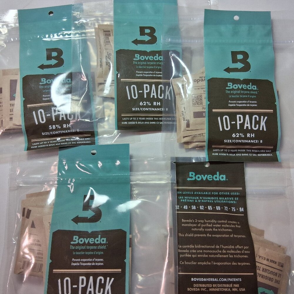 5 Pks BOVEDA 3 - 58% RH & 2-62% RH Size 8 10 pks/ea Humidor Humidity Control